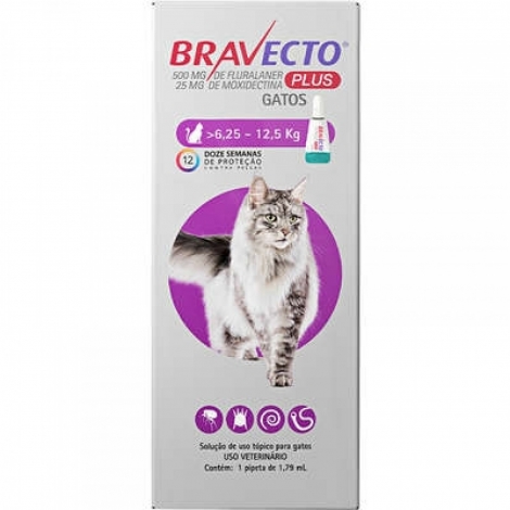 Bravecto Plus Gatos 500mg - Peso 6,25 e 12,5kg Bravecto Plus Gatos 500mg - Peso 6,25 e 12,5kg